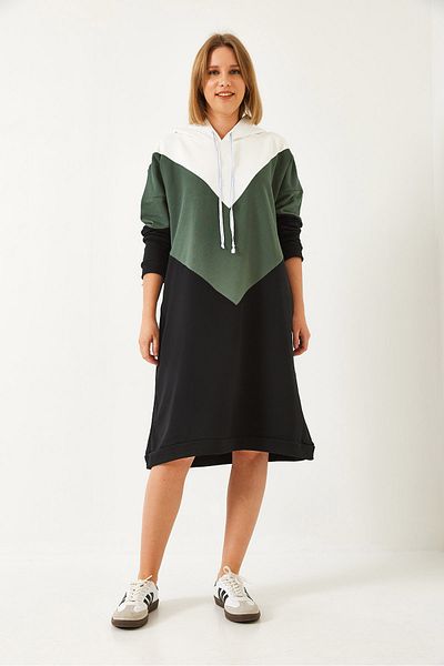 Bianco Lucci Women's V Pattern Color Block Hooded Dress 60351327
