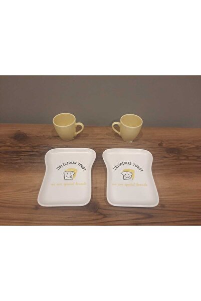 Keramika KERAMİKA 2 KİŞİLİK KAHVALTI SETİ 4 Parça TOST TABAĞI VE FİNCAN