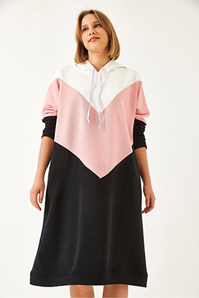 Bianco Lucci Women's V Pattern Color Block Hooded Dress 60351327