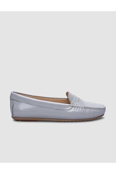 Cabani Loafer de damă din piele lacuită gri - 100% piele naturală
