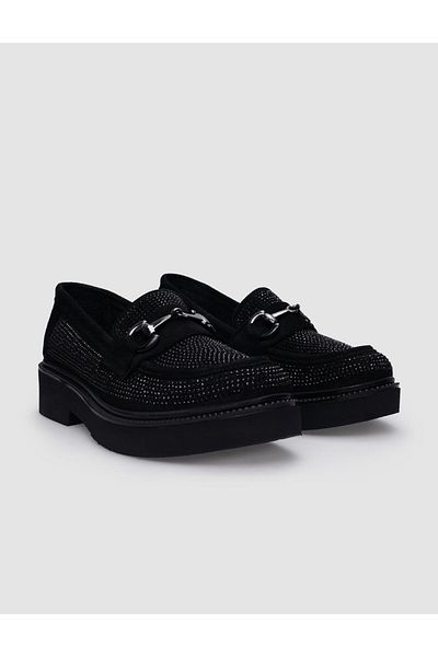 Cabani Black Suede Buckle 100% Genuine Leather Women's Casual Shoes