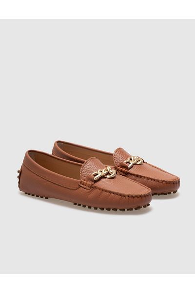 Cabani Genuine Leather Tan Buckle Women's Loafer