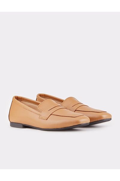 Cabani Women's Genuine Leather Tan Loafer Shoes