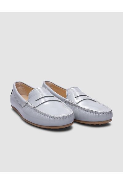 Cabani Loafer de damă din piele lacuită gri - 100% piele naturală