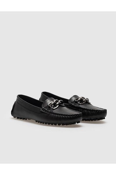 Cabani Loafer de damă cu cataramă neagră din piele naturală