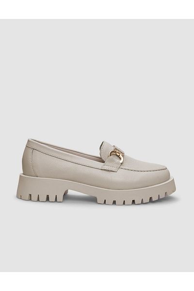Cabani 100% Genuine Leather Beige Buckle Detailed Women's Casual Shoes