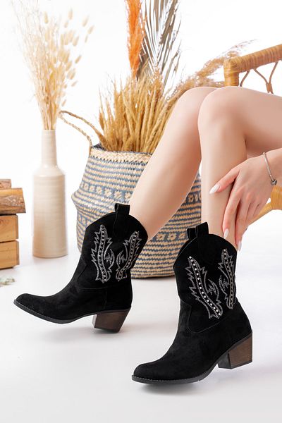 HERUS Cizme de cowboy din piele intoarsa cu model Western Angel Wing pentru dama