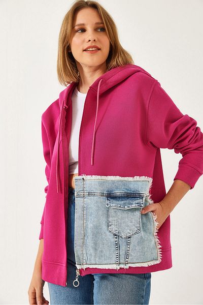 Bianco Lucci Women's Hooded Denim Piece Cardigan 8175 60351326