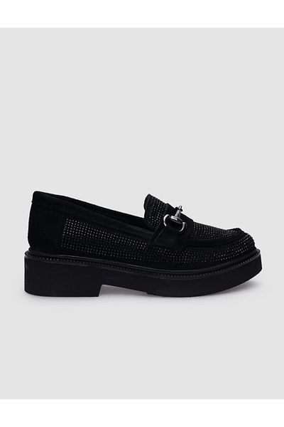Cabani Black Suede Buckle 100% Genuine Leather Women's Casual Shoes