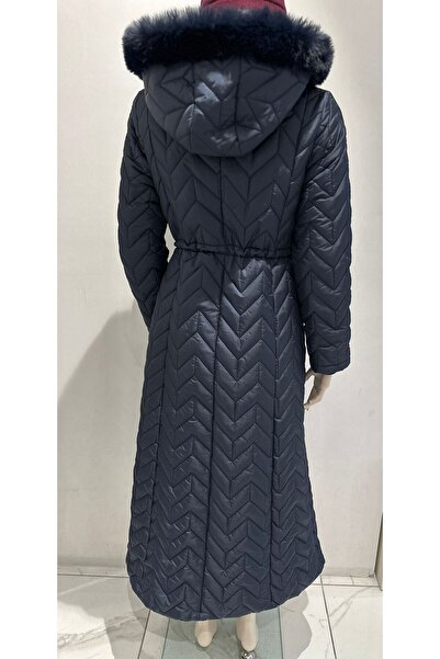 Kayra Καπιτονέ παλτό με γούνινο γιακά Navy Blue