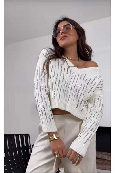 MARE BUTİK Payet Bead Standard Size Sweater