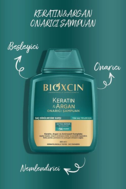 Bioxcin Keratin & Argan Onarıcı Şampuan 300 ml - Yıpranmış Ve Hasar Görmüş Saçlar 3'lü