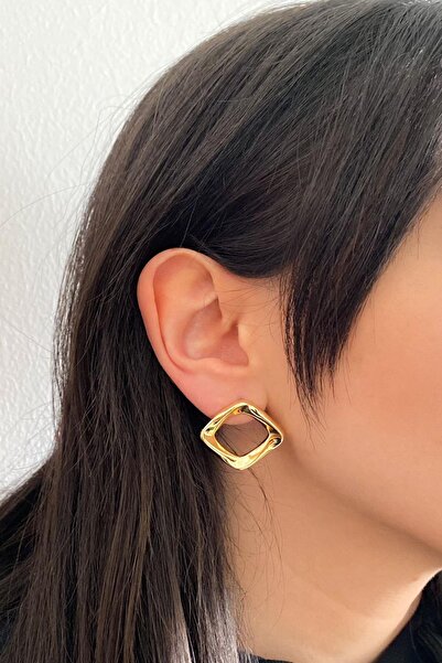 DEMOKAN Kadın Küpe İçi Boş Karo Küpe