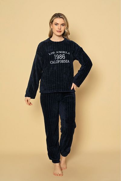Sude HOMEWEAR Σετ γυναικεία βελούδινη πιτζάμες σε μπλε ναυτικό χρώμα