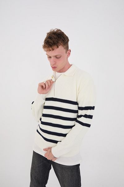 bafatex Oversize Half Zipper Striped Knitwear Sweater