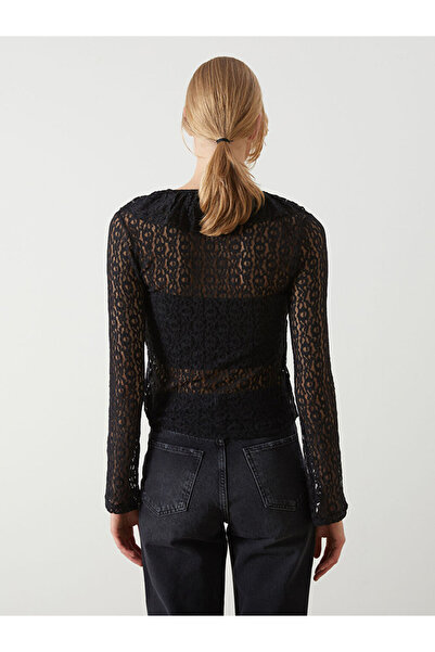 LC Waikiki Black V-Neck Lace Women's Blouse