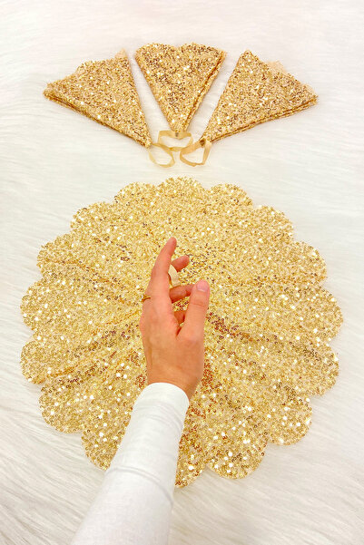 ZEYMERADE Gold Işıl Işıl Pullu Gelin Damat Mendili, Pul Payet Detaylı, Düğün Kına Sünnet Söz Nişan Bride