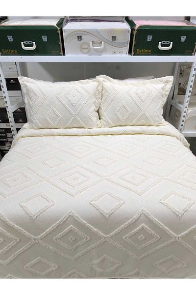 ESTİMA Aslan Tekstil Sofia Scandinavian Double Tufted Bedspread 250X260 2 Pillows 50X80