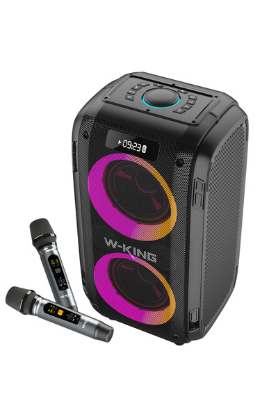 W-KING T9PRO Çift Mikrofonlu Bluetooth Hoparlör 250W Işıklı Karaoke Partybox Ipx5 Kablosuz Ses Bomba