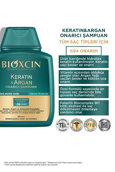 Bioxcin 300 ml Keratin & Argan Repair Shampoo - Damaged and Damaged Hair Set of 4