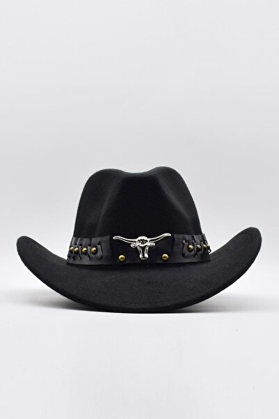 Külah Pălărie Fedora cu dungi din piele, cu figurină de taur, Premium Classic...