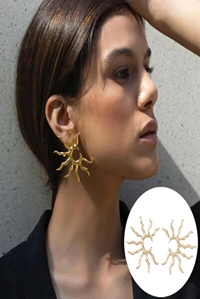 DEMOKAN Kadın Küpe Güneş Detay Özel Kaplama Küpe