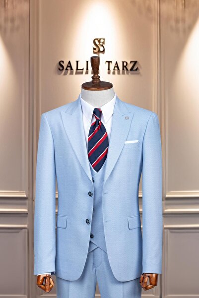 Salihtarzz Takım Elbise İtalyan Kesim Yelekli SlimFit Mavi SD42111