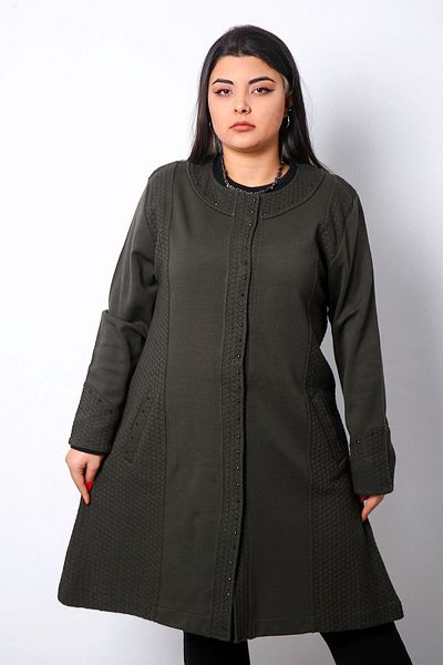Laden Knitwear Women's Steel Knit Hijab Plus Size Winter Thick Mother Long Khaki Cardigan