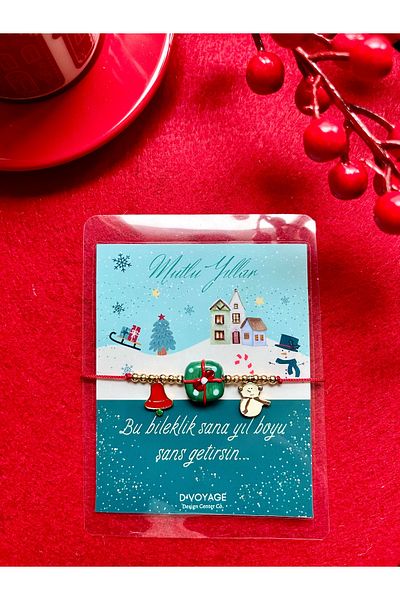 DVOYAGE Murano Glass Christmas Bracelet - Adjustable, Snowman and Bell Decoration
