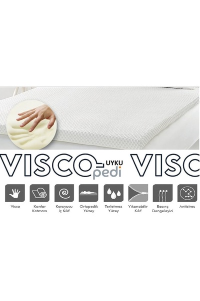 KOZZY HOME %100 Vi̇sco Tek Parça ,yatak Uyku Pedi (orta Yumuşak) 7cm Kalınlığında,2 Adet Yastık Kılıfı