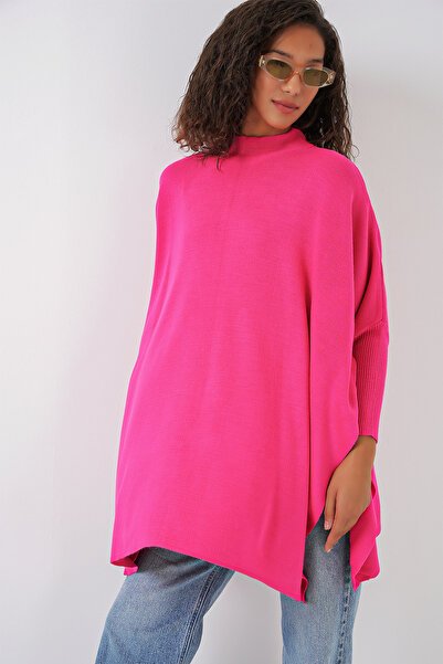 Bigdart 15783 Slit Poncho Sweater - Fuchsia