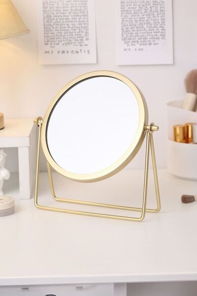 Chavin Masa üstü Gold 15 cm Tek Taraflı Yuvarlak Dönen Metal Masa Aynası cin7...
