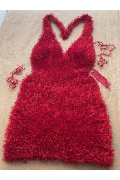 scyllastore Eloise Kırmızı Kabarık Sırtı Açık Boyundan Bağlamalı Şık Özel Diz...