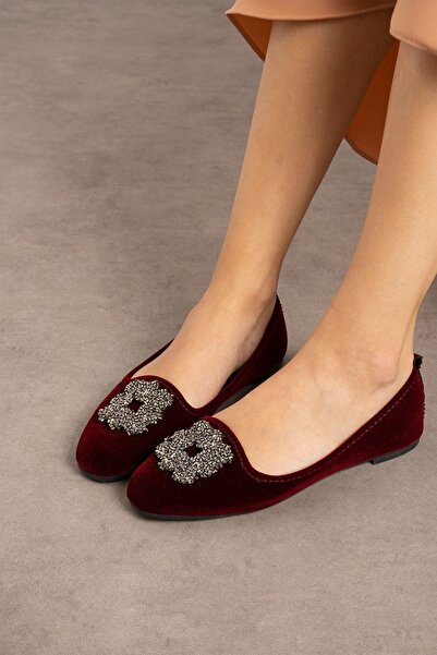 FUGA MODA Μπαλαρίνες Raven Claret Red Square με Λεπτομέρεια Κεντήματος από Πέτρα