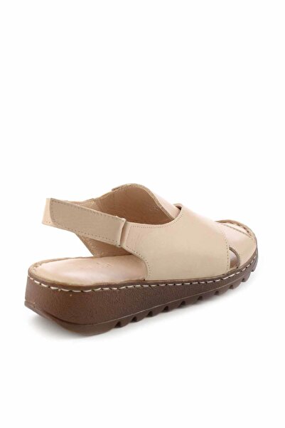 Bambi Béžové dámské sandály z pravé kůže K05907004703