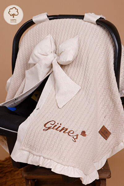 JUNİPERUS Kişiye Özel İsim Nakışlı Pike Puset Örtüsü Fırfırlı Bebek Puset Örtüsü