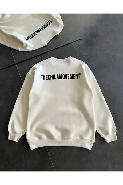 leyla sanat sanata yeni bir bakış açısı Leyla a New Perspective on Art Winter Crew Neck Oversize Printed Sweatshirt - White