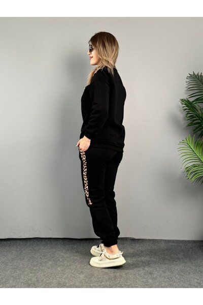 Modayakamoz Eyesof Women's Three Thread Fabric Leopard Print Lace Detail Double Suit