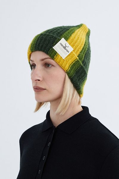 Nordbron Women &Apos; S Knitwear in Khaki - Acrylic Stretchy Beret with Logo, Color Block Winter Linje