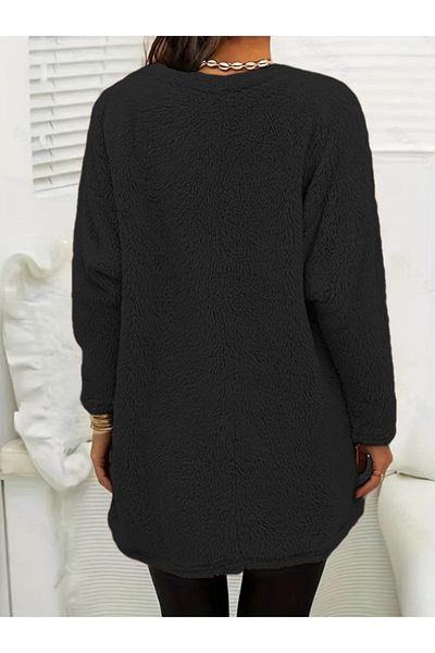 İpeksi Silky Women's Long Sleeve Round Neck Plush Blouse with Pockets