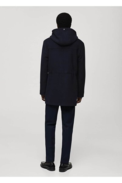 MANGO Man Μάλλινο παλτό με κουκούλα