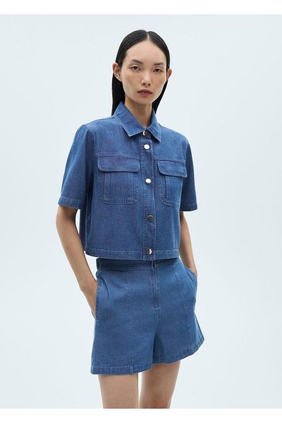 MANGO Woman Pantaloni scurți din bumbac cu aspect Jean
