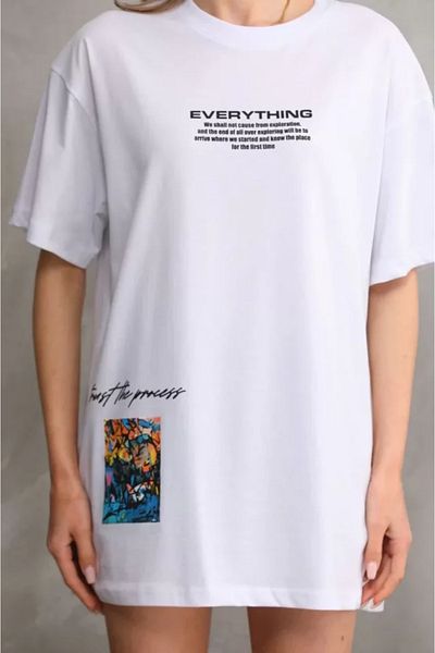 JANES Λευκό μπλουζάκι Unisex Oversize με στάμπα με λαιμόκοψη