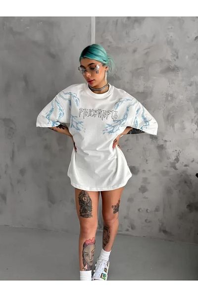 JANES Λευκό μπλουζάκι Unisex Oversize με στάμπα με λαιμόκοψη