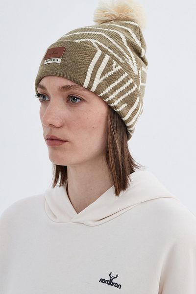 Nordbron Women's Knitwear Rigi with Khaki Color Pattern - Stretchy and Double Fold Winter Logo