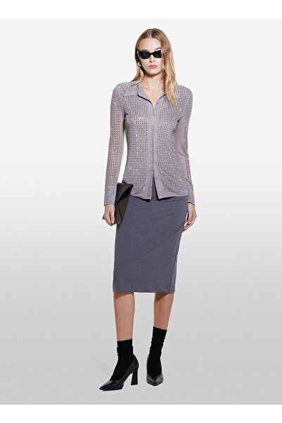 Sisley Narrow Pointed Collar Gray Women's Shirt 5Mnplq083