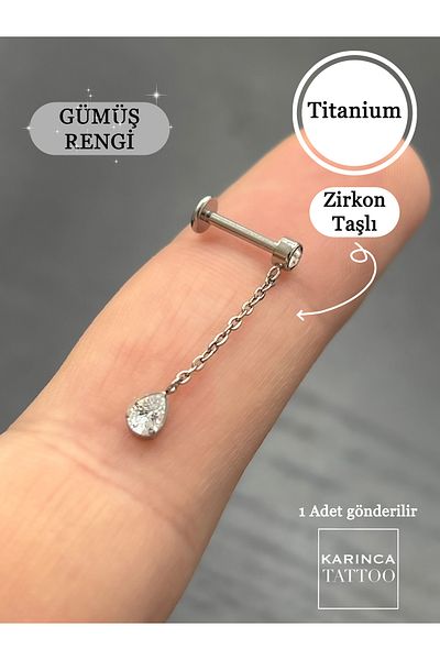 Karınca Piercing Titanium Piercing - Dangle Chain, Drop Stones Ear Earring, Earcuff Conch Flat Forward Helix Tragus