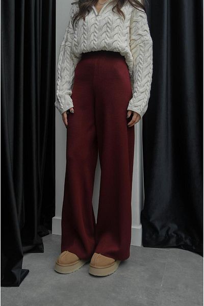Havoş Pantaloni tricotați cu picioare largi roșii Claret