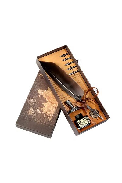 Sensoria Gift Bird Feather Dip Pen Set in Nostalgic Special Box - Inkwell Fountain Pen