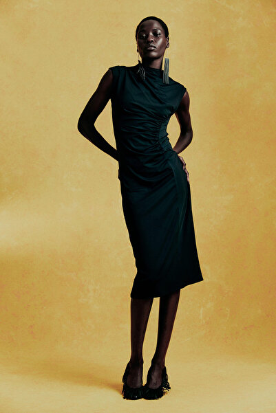 H&M Drapeli Yarım Balıkçı Yaka Elbise